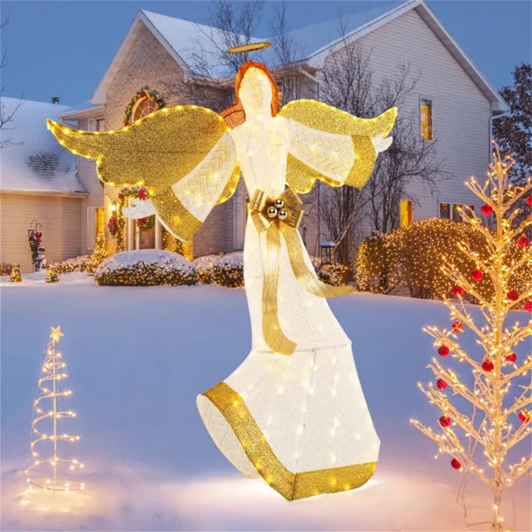 5.2 ft Christmas Pre-Lit Angel with Halo, Christmas Decorations - as picture