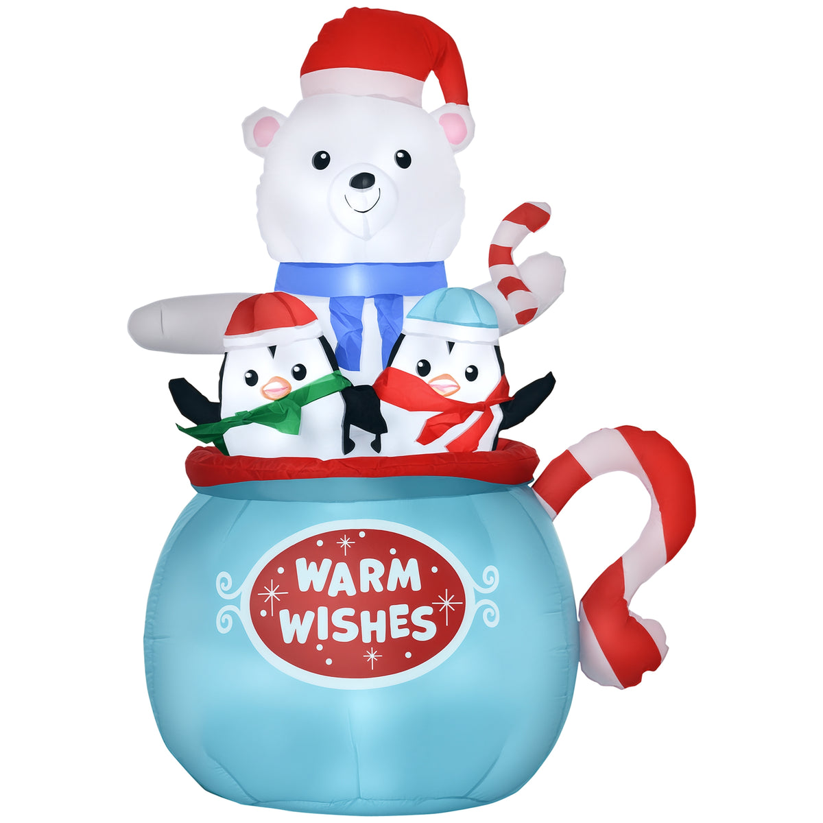 5ft Christmas Inflatables Outdoor Decorations Blessed Polar Bear and Penguins in the Cup, Blow-Up LED Yard Christmas Decor for Garden, Lawn, Party, Holiday - Blue/240x120x240 mm