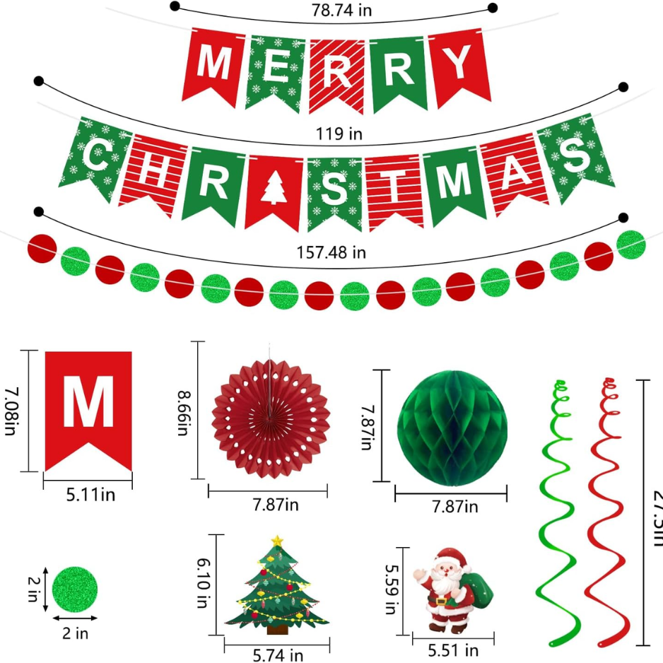 Christmas Party Decorations Set Snowman Santa Xmas Indoor Home Decor 25Pcs - Redgreenwhite