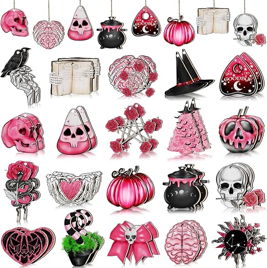40-Piece Pink Skeleton Halloween Christmas Tree Ornaments, Cute Hanging Decorations For Holiday And Party Decor - Multi Color