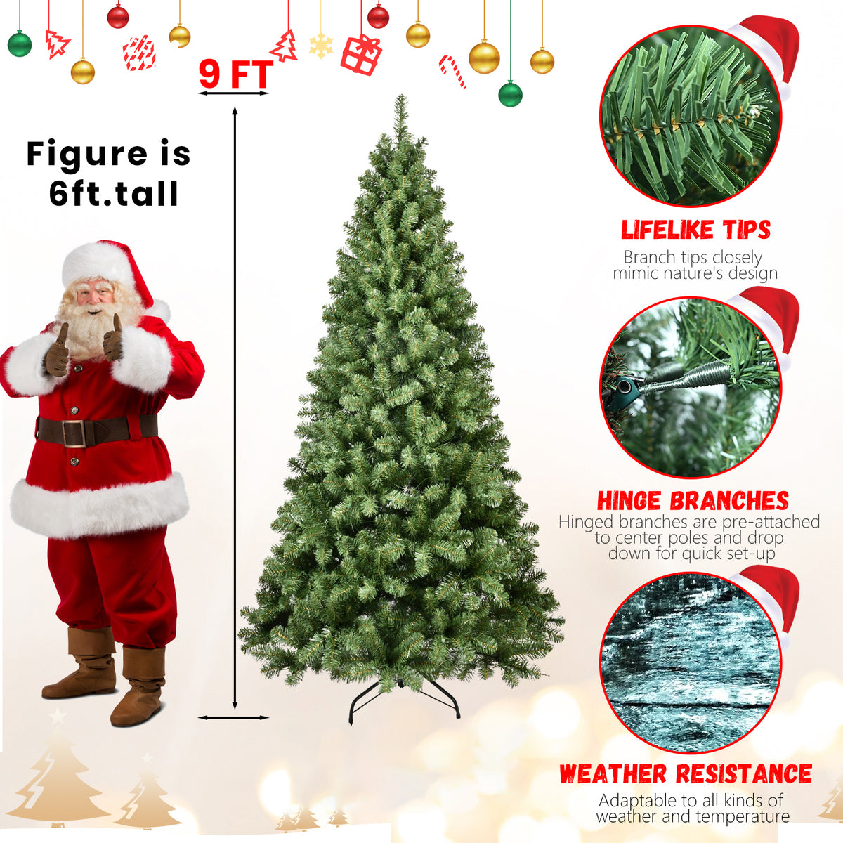 PE, PVC, Green Christmas Tree, Christmas Decorations - 9ft