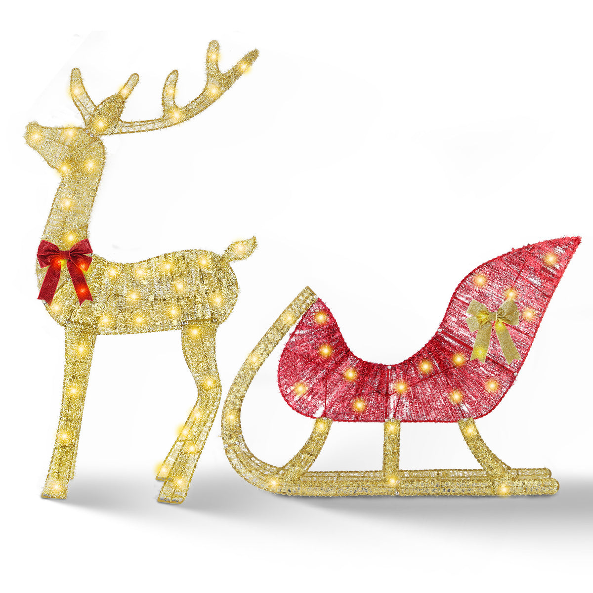1Pc Lighted Christmas Reindeer & Sleigh Indoor Outdoor Christmas Decoration Christmas Lighted Display With 8 Lighting Modes - Reindeer And Sleigh