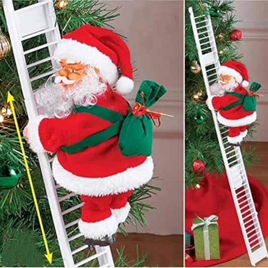 Christmas Electric Climbing Santa with Music & LED Light, Electric Climbing Ladder Santa Claus Doll for Xmas Tree Decorations Hanging Christmas Ornaments Tree Decor Holiday Party Gift Christmas - B white