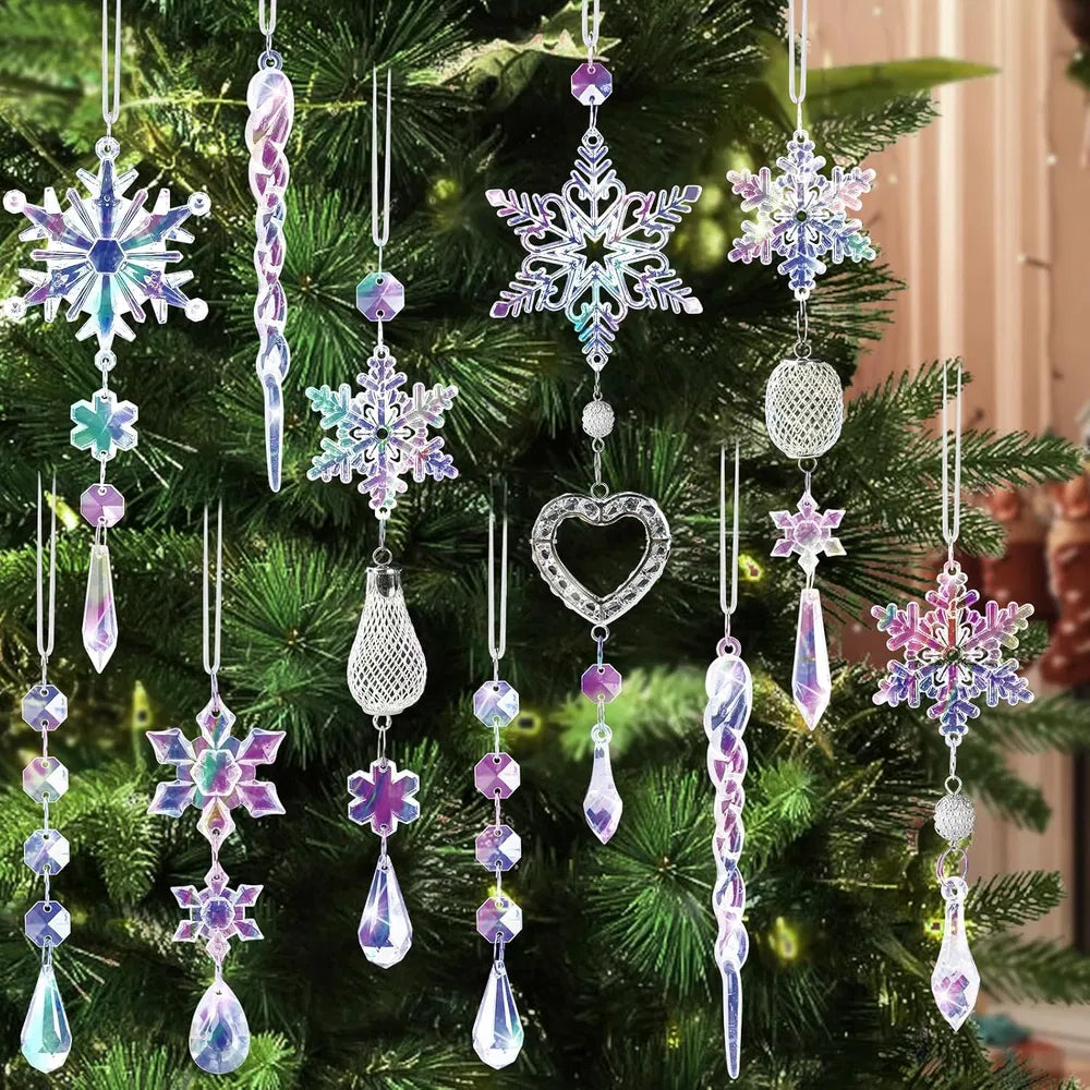 Crystal Ornaments Christmas Tree Decorations - 21pcs Christmas Tree Ornaments Sparkling Dazzling Festival Party Decoration Crystal Snowflake Design Hanging Ornament Holiday Season Home Decor - Colorful
