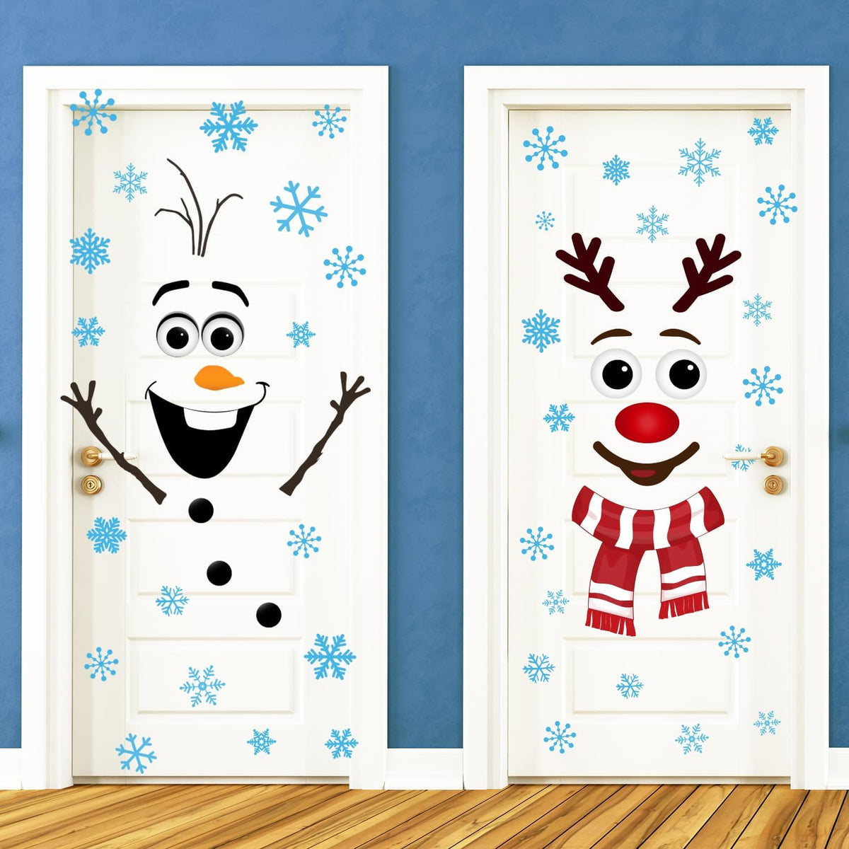 Christmas Door Decorations, Snowman Wall Stickers For Windows & Doors, Festive Holiday Decals For Home, Office, Glass & Party Decor - MULTI