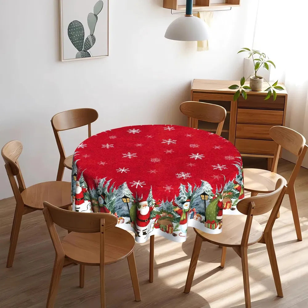 Christmas Round Tablecloth 60 inch Christmas Nativity Table Cloth Xmas Tree Table Cloths Decorations for Home Kitchen Dining Red Buffalo Plaid - Christma Santa Claus