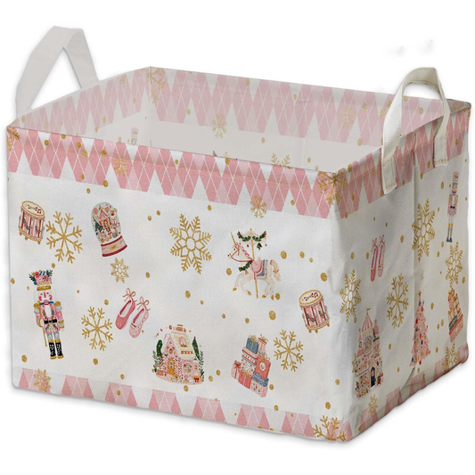 Christmas Nutcracker Storage Baskets, Empty Christmas Gift Baskets, Pastel Nutcracker Home Decorations, Large Square Waterproof Laundry Hamper Coating - PINK