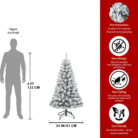 Unlit Artificial Christmas Tree Snow Flocked Fake Christmas Tree With Foldable Base - 4ft