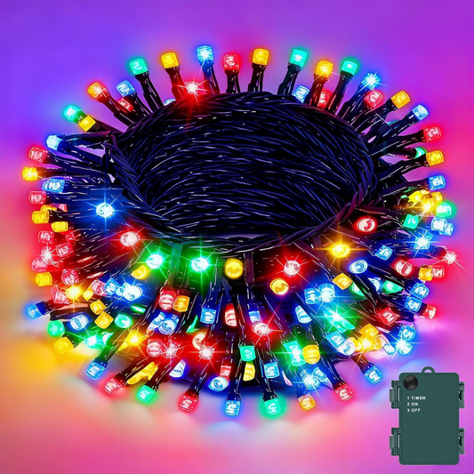 Christmas Lights Battery Operated Outdoor Waterproof, Multicolor Christmas Lights With Timer 16.4ft 50LED Christmas Decorations Garland Party Garden - MULTICOLOR