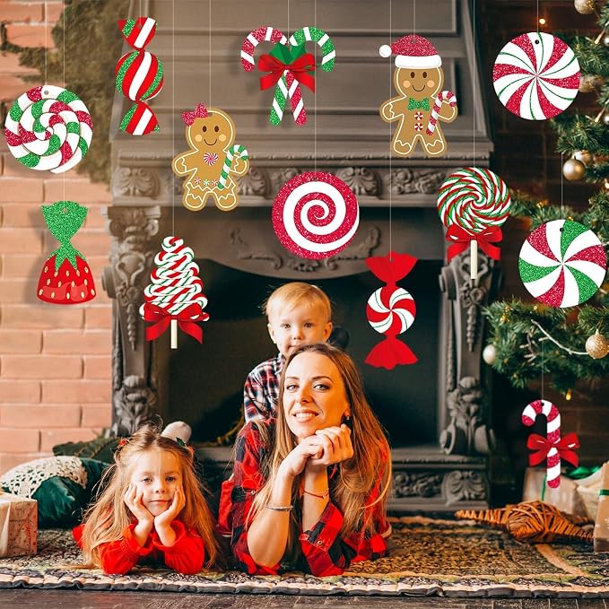 Large Hanging Christmas Candy Gingerbread Ornaments, Outdoor Holiday Decorations For Porch, Yard, Garden, Tree And Party Decor - Candy