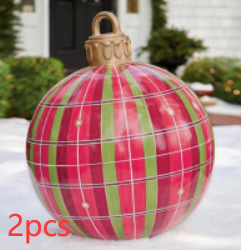 Christmas Ornament Ball Outdoor Pvc 60CM Inflatable Decorated Ball PVC Giant Big Large Balls Xmas Tree Decorations Toy Ball - Red grids/2PCS/60cm