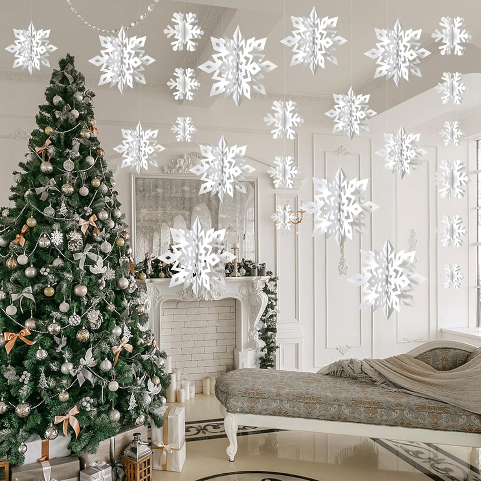 Decorations, Paper Christmas Hanging Decor Indoor, White, 14-Pc - WHITE