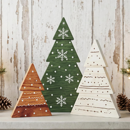 Hristmas Decor, 3Pcs Wooden Tabletop Christmas Tree Decorations Sign - GREEN