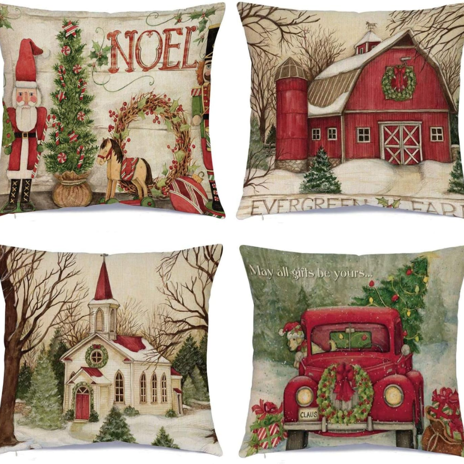 Christmas Decorations Christmas Pillow Covers 18 X 18 Inches Set Of 4 - Xmas Series Cushion Pillow Cover Custom Zippered Square Pillowcase - Christmas
