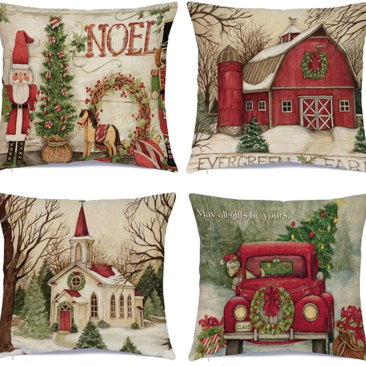 Christmas Decorations Christmas Pillow Covers 18 X 18 Inches Set Of 4 - Xmas Series Cushion Pillow Cover Custom Zippered Square Pillowcase - Christmas