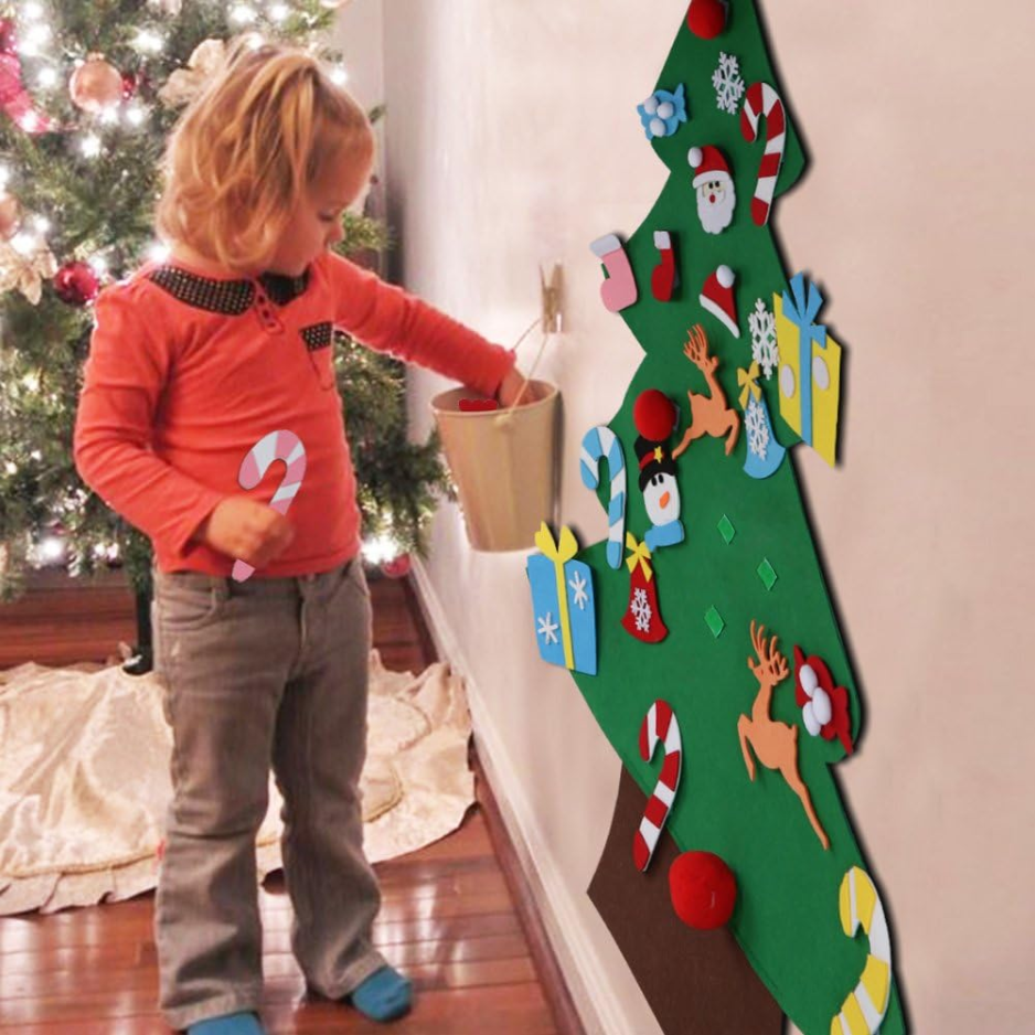 Christmas Tree For Toddlers, Hanging Christmas Decorations 3FT Felt Christmas Tree For Kids Wall With 26 Christmas Ornaments Set - GREEN