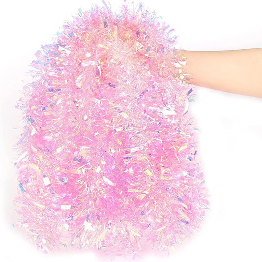 Glittering Tinsel Garland For Easter Christmas Xmas Tree Party Wedding Decorations Sparkling Holiday Hanging Decor Supplies - PINK