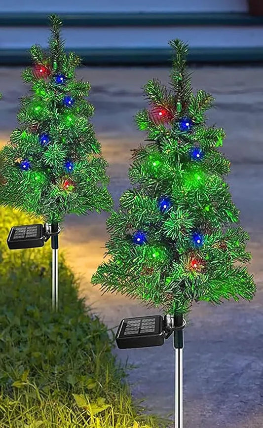 Solar Christmas Pathway Lights For Outdoor Decorations,Outside Christmas Tree Stake Lights,Waterproof Xmas Garden Stake Lights Patio Yard Garden Lawn Holiday Decor (Color : 2pcs Colorful) - 2pcs