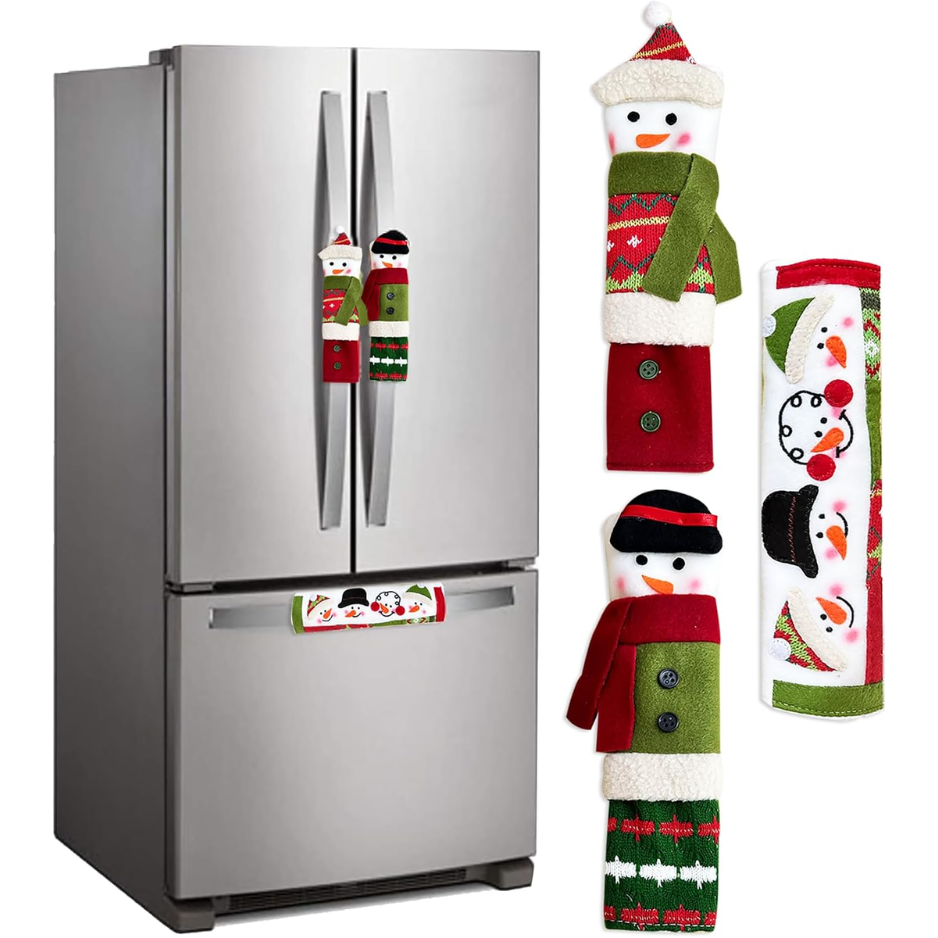 3 Piece Set Christmas Snowman Refrigerator Door Handle Covers Appliance Handle Covers Christmas Decorations Fits Standard Size Kitchen Refrigerator - MULTICOLOR