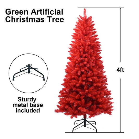 PVC Christmas Tree, Christmas Decorations, Red - 4ft