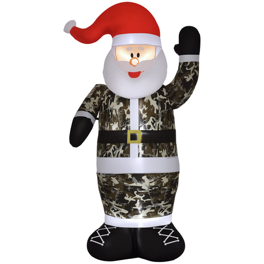 8 Christmas Inflatables Outdoor Decorations Santa Claus Wearing Camouflage, Blow-Up Yard Christmas Decor with LED Lights Display - Camo, White, Red/225x130x355 mm