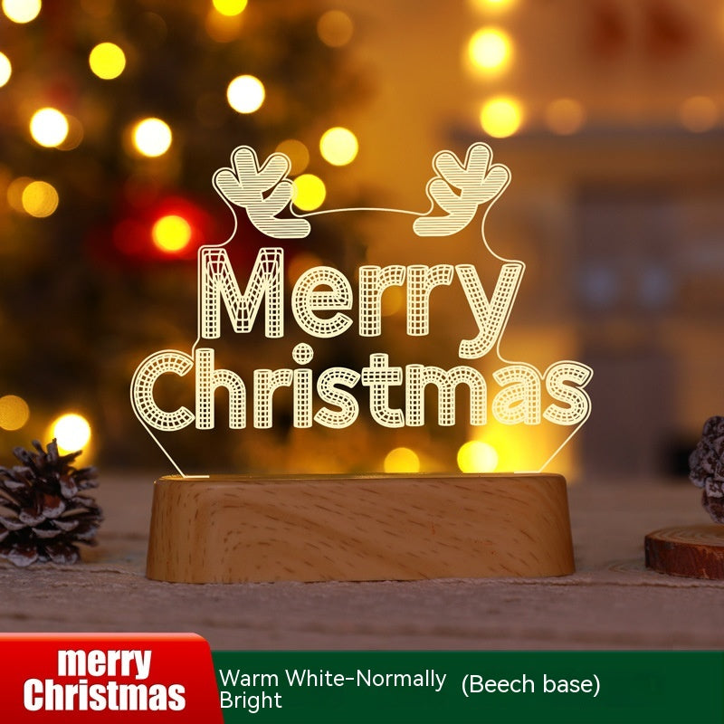 Christmas Decoration 3D Lamp Acrylic LED Night Lights New Year Valentines Day Christmas Kids Gift Christmas Ornaments - Merry Christmas Wood Grain/Warm White