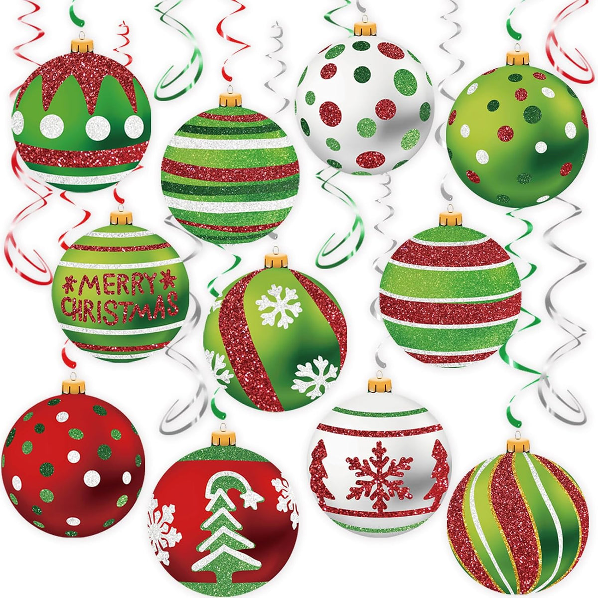 30 Pack Christmas Ball Hanging Swirls, Xmas Ball Ornaments With Ceiling Streamers, Hanging Holiday Decorations For Indoor & Outdoor - MULTI