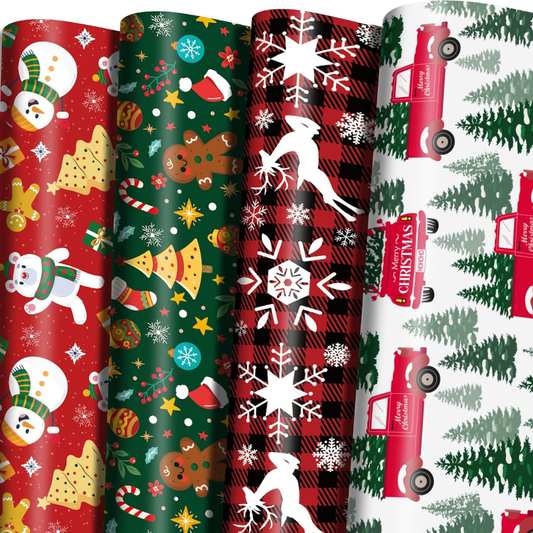 Christmas Wrapping Paper Jumbo Sheets Christmas Decorations Bags  Red, Green And White  Party Favors 29 X 42 - MULTI