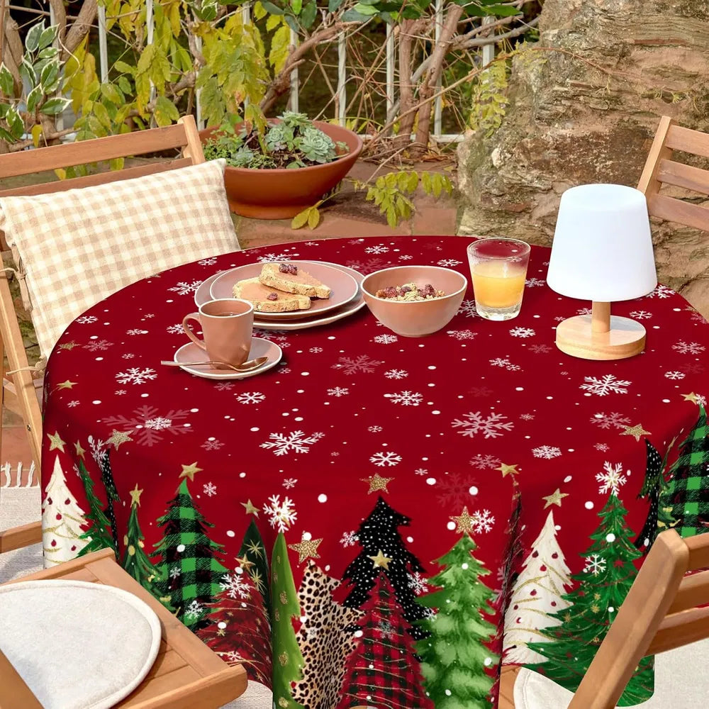 Christmas Round Tablecloth 60 inch Christmas Nativity Table Cloth Xmas Tree Table Cloths Decorations for Home Kitchen Dining Red Buffalo Plaid - Christmas Tree Colorful