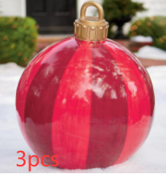 Christmas Ornament Ball Outdoor Pvc 60CM Inflatable Decorated Ball PVC Giant Big Large Balls Xmas Tree Decorations Toy Ball - Red stripes/3PCS/60cm