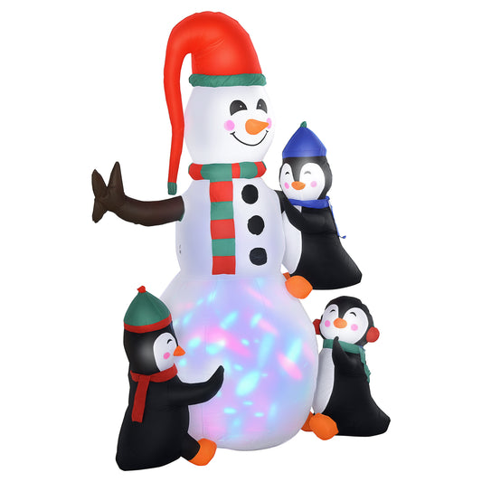 6' Christmas Inflatables Outdoor Decorations Snowman with Penguins, Blow-Up Yard Christmas Decor with LED Rotating Colorful Light - Multi Color/305x305x150 mm