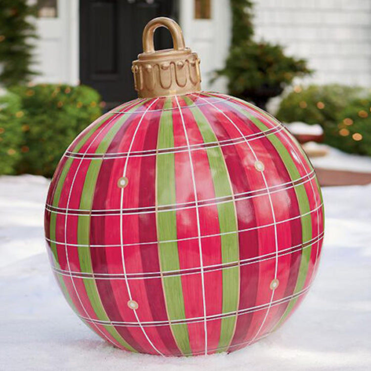 Christmas Ornament Ball Outdoor Pvc 60CM Inflatable Decorated Ball PVC Giant Big Large Balls Xmas Tree Decorations Toy Ball - Red grids/1PC/60cm