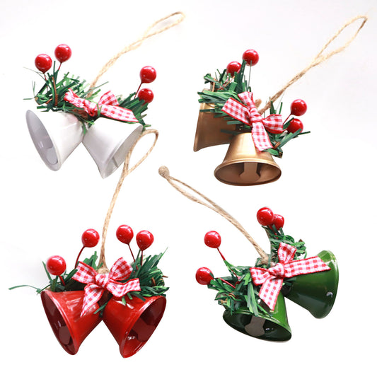 4pcs Xmas Double Bell Xmas Bell Ornament Xmas Tree Hanging Decoration For Home Party Decoration - Default