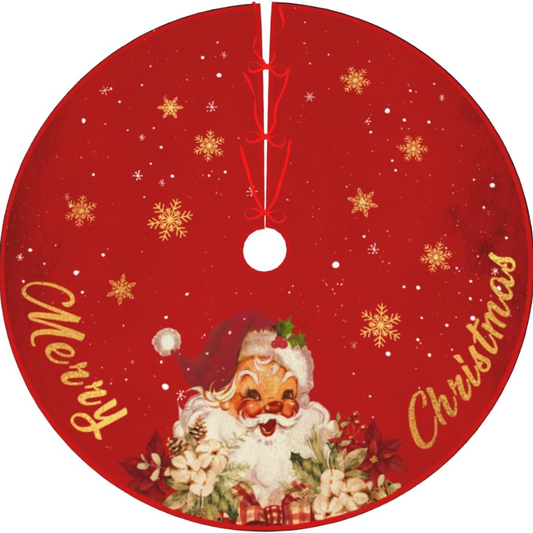 Christmas Tree Skirt Red And Gold Christmas Decorations - Xmas Tree Skirt Mat With Santa Claus Snowflake Pattern For Indoor Outdoor Merry Christmas Holiday Party Decor Inches 48inch - RED