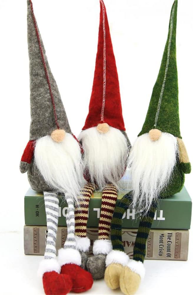 3 Pcs Long Legs Rudolph Doll Christmas Decorations, Cute Reindeer Figurines For Home, Hotel, Mall, Window And Holiday Display - Red Green Gray