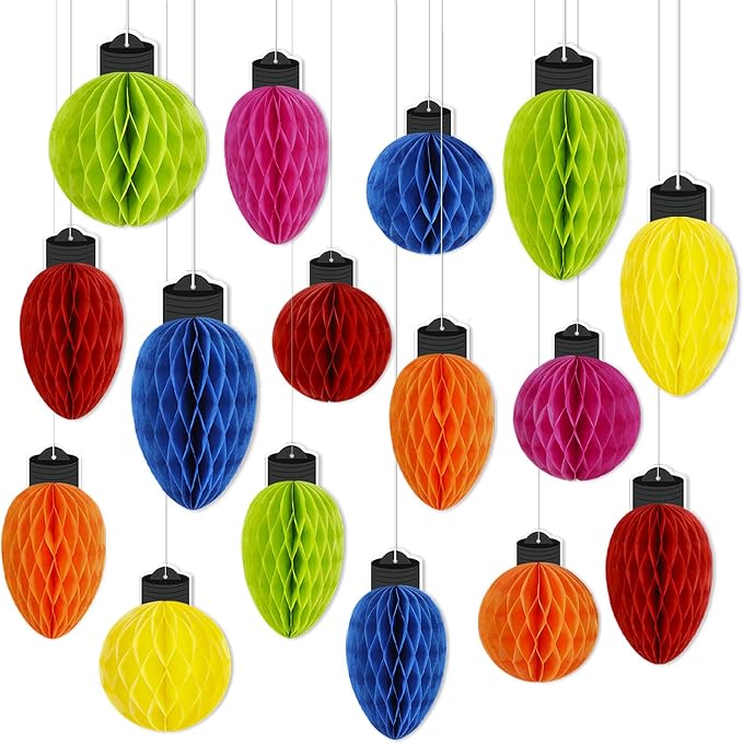 16 Pcs Christmas Honeycomb Hanging Decorations, Paper Ball Ornaments For Tree, Table Centerpieces, Holiday Party And Classroom Decor - Multi Color