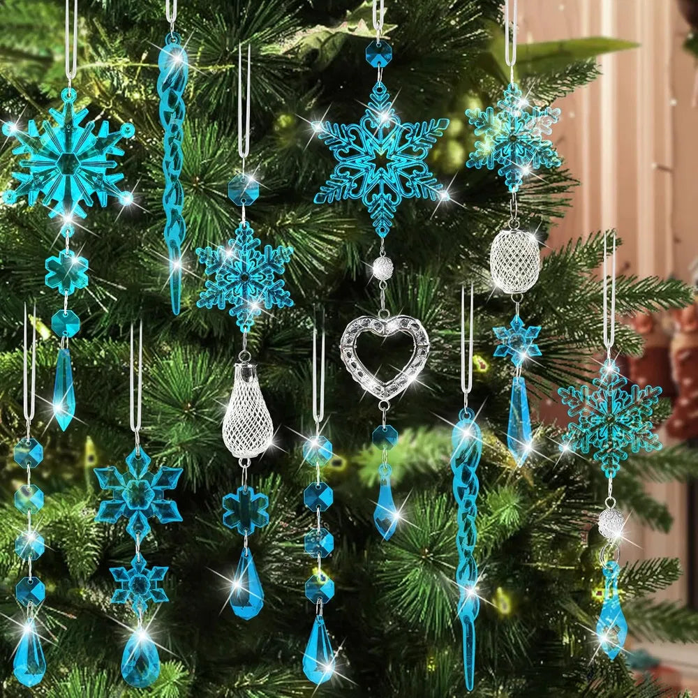 Crystal Ornaments Christmas Tree Decorations - 21pcs Christmas Tree Ornaments Sparkling Dazzling Festival Party Decoration Crystal Snowflake Design Hanging Ornament Holiday Season Home Decor - Blue