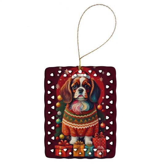 English Toy Spaniel Holiday Christmas Porcelain Ornament Christmas Tree Hanging Decorations for Home Christmas Holiday, Rectangle, Gift, Multicolor - Default