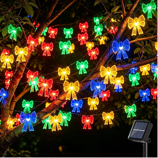 Solar Christmas Lights Christmas Decorations Multicolor Bow String Lights, 50 LEDs Waterproof Solar Powered Christmas Fairy Lights Outdoor Christmas Decor Lights For Christmas Tree, Garden Decoration - Multicolor
