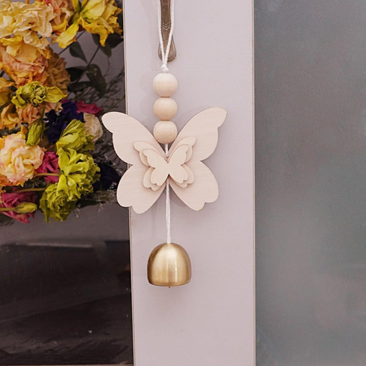 Butterfly Hanging Bell For Door, Lucky Wind Chime Decoration For Entrance, Window & Wall, Home Garden Decor - Gold Plated
