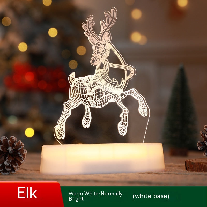 Christmas Decoration 3D Lamp Acrylic LED Night Lights New Year Valentines Day Christmas Kids Gift Christmas Ornaments - Elk/Warm White