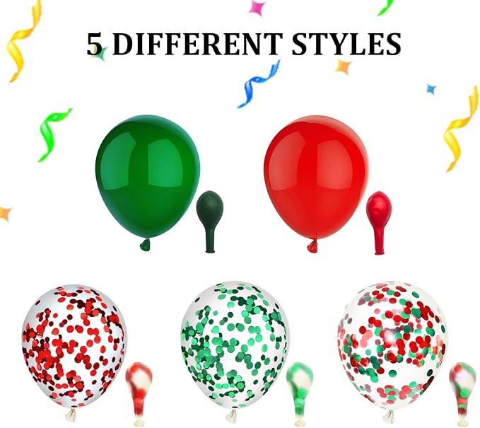 50 Pcs 12 Inch Red Green Confetti Balloons With Ribbons, Christmas Party Decorations For Xmas, New Year, Birthday And Baby Shower - Christmas Colors