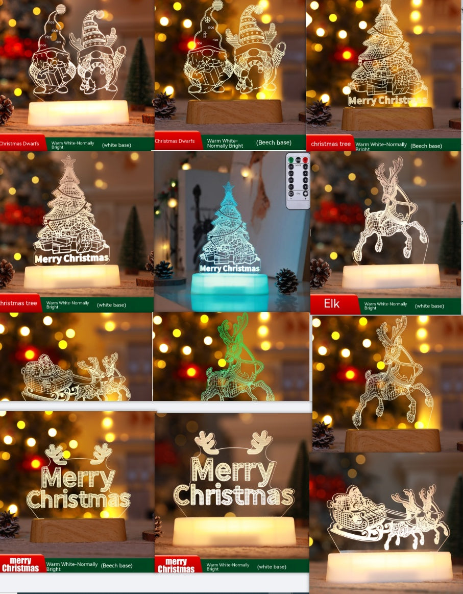 Christmas Decoration 3D Lamp Acrylic LED Night Lights New Year Valentines Day Christmas Kids Gift Christmas Ornaments - Set/Set