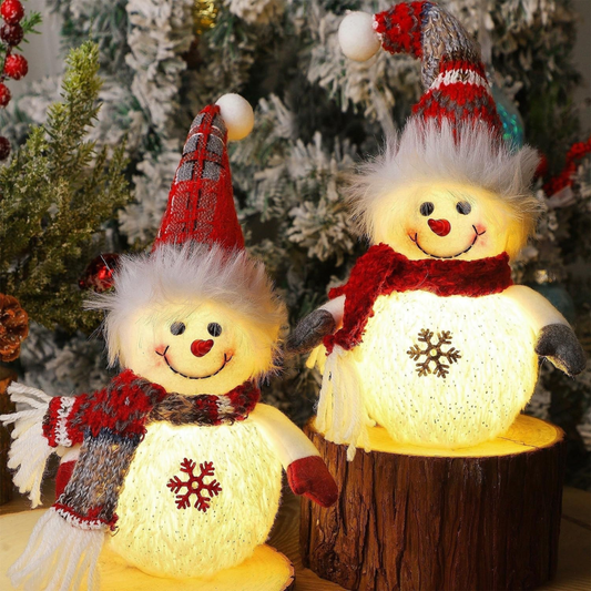 2 Pack Christmas Table Decorations, 10 Inch Lighted Snowmen Figurines, Light Up Snowman Holiday Present - Red White