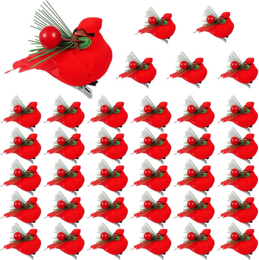 36 Pcs Red Cardinal With Clip On Christmas Tree Mini Ornament Red Feather Faux Birds Decorations Bird Craft Ornament For Christmas Tree Home Outdoor Wreath Arts Decoration(Classic Style) - PlayfulStyle
