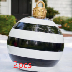 Christmas Ornament Ball Outdoor Pvc 60CM Inflatable Decorated Ball PVC Giant Big Large Balls Xmas Tree Decorations Toy Ball - Black stripes/2PCS/60cm
