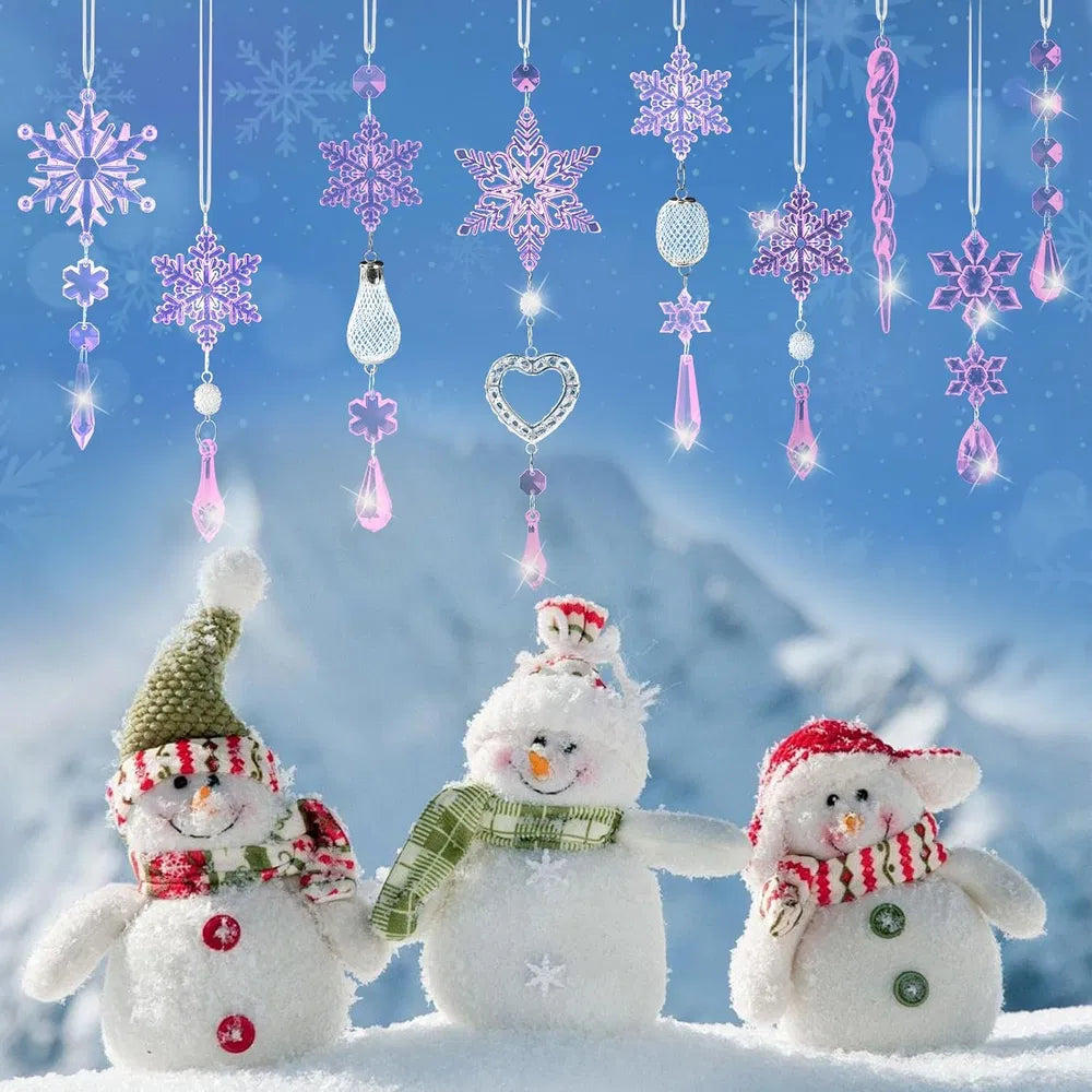 Crystal Ornaments Christmas Tree Decorations - 21pcs Christmas Tree Ornaments Sparkling Dazzling Festival Party Decoration Crystal Snowflake Design Hanging Ornament Holiday Season Home Decor - Pink