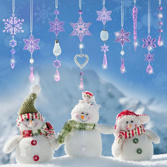 Crystal Ornaments Christmas Tree Decorations - 21pcs Christmas Tree Ornaments Sparkling Dazzling Festival Party Decoration Crystal Snowflake Design Hanging Ornament Holiday Season Home Decor - Pink