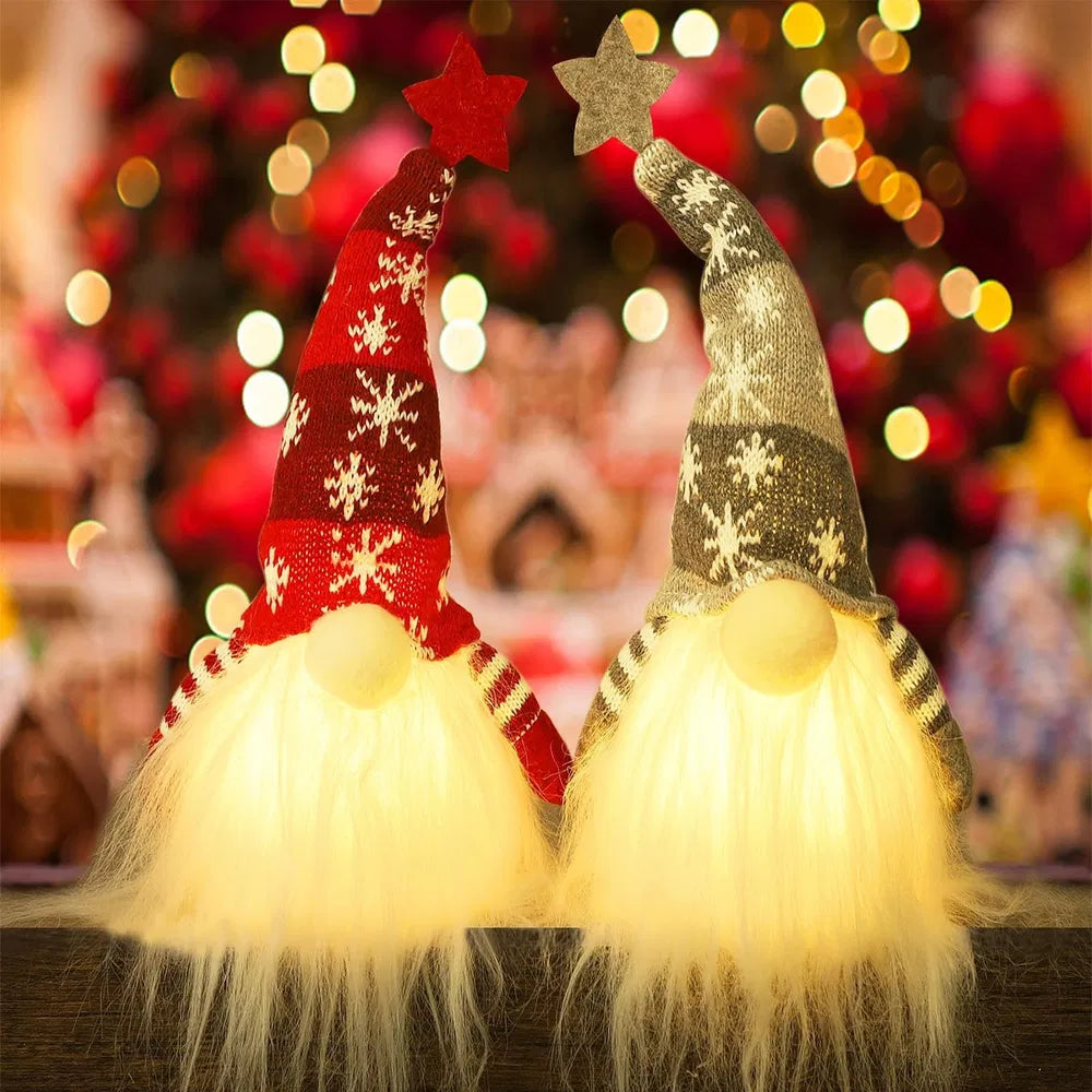 Lighted Christmas Gnome, Handmade Plush Scandinavian Swedish Tomte, Light Up Elf Toy Holiday Present, Battery Operated Winter Tabletop Christmas Decorations, 2 Set - 11 Inch