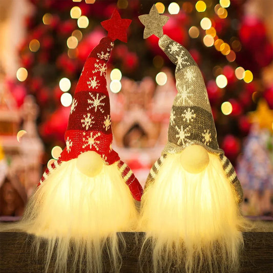 Lighted Christmas Gnome, Handmade Plush Scandinavian Swedish Tomte, Light Up Elf Toy Holiday Present, Battery Operated Winter Tabletop Christmas Decorations, 2 Set - 11 Inch